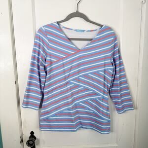J. McLaughlin Nicola Layered Top Striped Catalina Cloth 3/4 Sleeves Size Large L